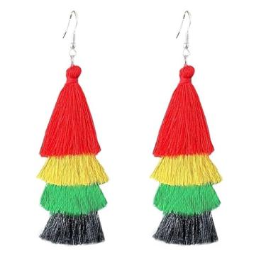 Imagem de Juneteenth 1865 Brincos do Dia da História Negra Brilhante Glitter Preto Borla Brincos Pendentes Coloridos Presente de Joias de Natal, Small, Zinco, Sem pedra preciosa