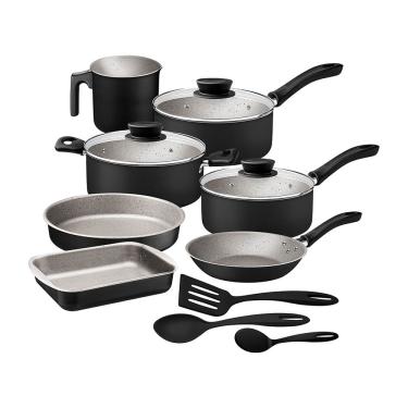 Imagem de Jogo de Panelas Tramontina Linz 10 Peças Starflon Max Tampas de Vidro Preto