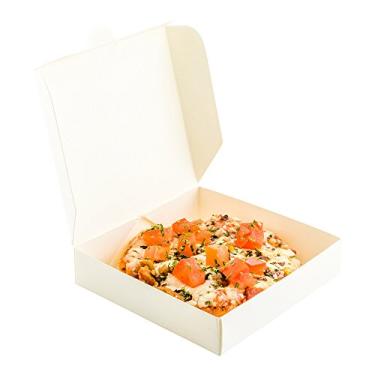 Imagem de Restaurantware Caixas de pizza de 9 x 9 x 2 cm, 100 caixas de pizza pequenas descartáveis - fechaduras duráveis em pizzas, biscoitos ou lembrancinhas de festa, papel branco, pequenas caixas de pizza