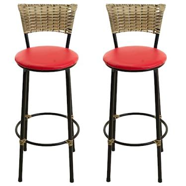 Imagem de KIT 2 BANCOS BANQUETAS ALTA COZINHA BALCÃO AREA VIME JUNCO (VERMELHO)