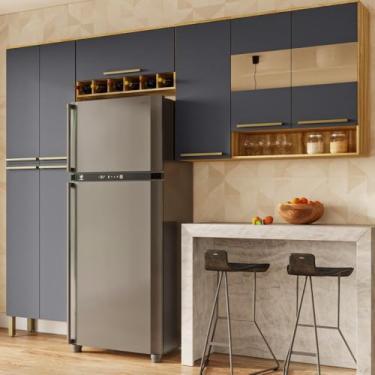 Imagem de Cozinha Compacta Nápoli Prime 3 Peças 8 Portas Armário Paneleiro Aéreo Geladeira Aéreo Triplo 100% Mdf