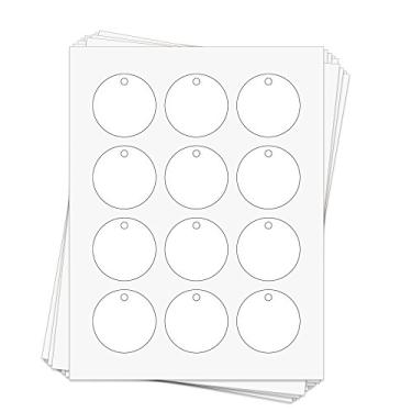 Imagem de 120 etiquetas de pendurar circulares de papelão imprimíveis com furos, etiquetas personalizadas e personalizadas, 5 x 5 cm, branco