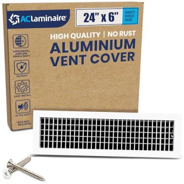 Imagem de 60,96 x 15,24 cm Parede de cobertura de ventilação em alumínio, grade HVAC ventilação de fornecimento de ar interno. Deflexão única ajustável com amortecedor multiobturador O tamanho externo é 65,14 cm de largura x 19,36 cm de altura. Branco