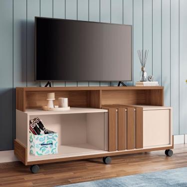 Imagem de Rack Bancada De Tv 50 Pol 136cm Graci Castanho/off White - Hb Móveis