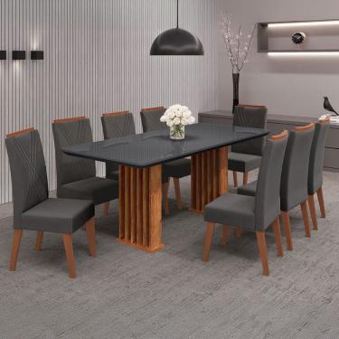 Imagem de Mesa de Jantar 8 Lugares Exclusive com Vidro Ripado Marrom/Cinza/Grafite - Viero Móveis