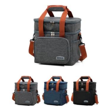 Imagem de Bolsa Termica Marmita Lancheira Grande Alça Ombro Trabalho Passeio Academia Dois Andares (Bolsa Preta) (Bolsa Cinza)