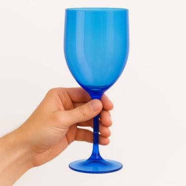 Imagem de Kit 100 Taças De Vinho De Acrílico Cristal 260ml Drinks Premium Festas, Tinto, Suave, Seco (Azul)