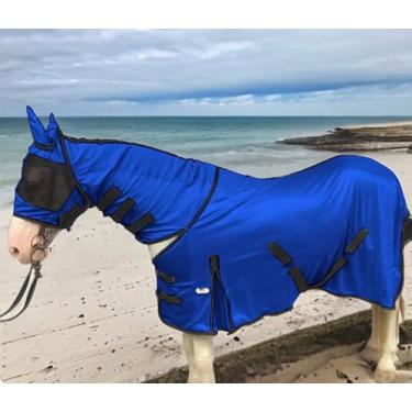 Imagem de Majestic Ally Lençol de mosca de cavalo com capa de pescoço e máscara de cabeça, proteção respirável contra UV e mordida de equino, alças ajustáveis no corpo, acessório de embarque ou comparecimento