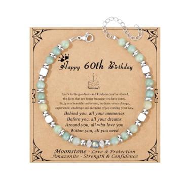 Imagem de JoycuFF Presentes de aniversário para mulheres, pulseira de pedra da lua, decorações de feliz aniversário, presentes exclusivos, amazonita, pedra da lua, pulseiras para sua melhor amiga, irmã, filha