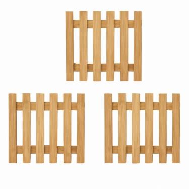 Imagem de Kit 3 Descanso Panela Bambu Ripado 17cm Quadrado Resistente ao Calor Protege Panela Travessa Quente Casa Buritis