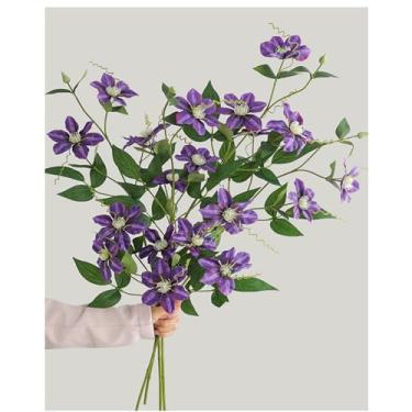 Imagem de Lily Garden Hastes de videira artificial Clematis 78 cm, 4 peças, flores de seda para decoração em casa, festa de casamento, escada, ambientes internos e externos (roxo)