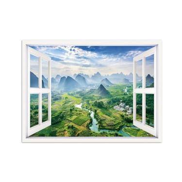 Imagem de Quadro de Parede Janela Falsa-Paisagens Impressões em Tela-Montanha Field River-Natureza Pinturas Decoração 50x70cm-19x27in Sem Moldura