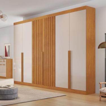 Imagem de Guarda Roupa Casal Ripado 6 Portas em MDF Siena Bianchi, Nature/Off Wh