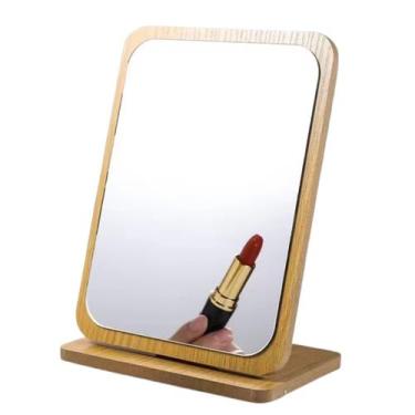 Imagem de Espelho de Mesa para Maquiagem Retrátil Retangular em Bambu 22x16cm - 