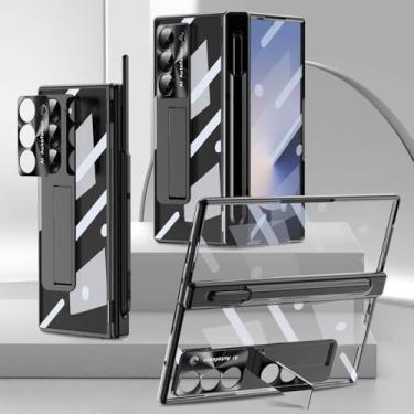 Imagem de Capa protetora de tela inteira com dobradiça transparente e magnética para Samsung Galaxy Z Fold 6, 5, 4, 3, 5G, com caneta, preta, para Galaxy Z Fold 6