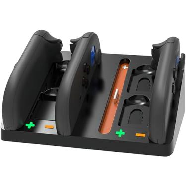 Imagem de Dollox Base de carregamento de controle para Nintendo Switch 2, suporte de carregador USB-C JoyCon com indicador LED e 4 compartimentos para cartão de jogo, acessórios 2 em 1 para NS2 2025