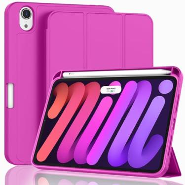 Imagem de ZryXal Capa para iPad mini 7 A17 Pro 2024/iPad Mini 6 2021 8,3 polegadas com suporte para lápis, iPad mini 7ª/6ª geração com parte traseira de TPU macio e hibernar/despertar automático, rosa escuro