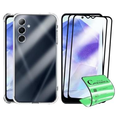 Imagem de Kit Capa Protetora Transparente Anti-Impacto para Samsung Galaxy A55+ 2 Películas de Cerâmica, Capinha com Proteção de Câmera
