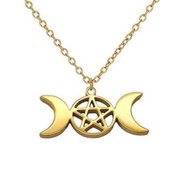 Imagem de MANZHEN Colar com pingente de Deusa da Lua Tripla Pentagrama Joia Wiccan, liga, Liga metálica.,