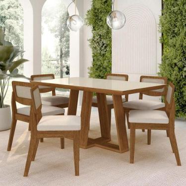 Imagem de Mesa Sion 1,60 Com 6 Cadeiras Sextavada Freijó/off/bouclé Off - M.a - 