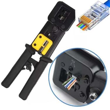 Imagem de Alicate De Crimpar Passagem + 100 Rj45 Cat6 Passagem Vazado - Bomvik