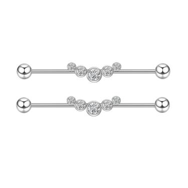 Imagem de Lantine Piercing industrial CZ 16G para andaime com barra de 38 mm zircônia cúbica para mulheres e homens, Aço inoxidável, Sem Pedra Preciosa