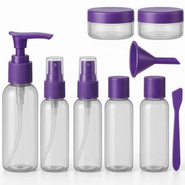 Imagem de Frascos para Viagem Kit 9 Peças com Estojo Transparente Ideal para Shampoo Condicionador Sabonte Líquido Cremes Hidratante com Funil para Encher Recipientes Cosméticos (Roxo)