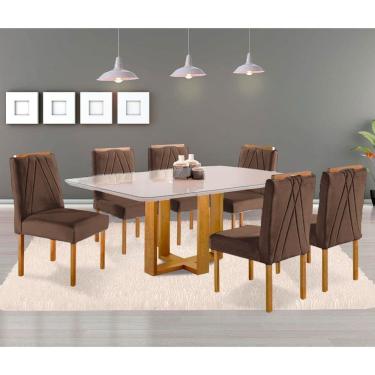 Imagem de Sala De Jantar Mesa Lisy E 6 Cadeiras Safira Móveis Mundial Mel/off White/marrom