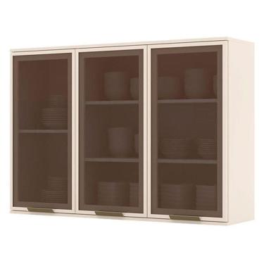 Imagem de Armário Aéreo 3 Portas De Vidro 120 Cm évelin Off White – Henn