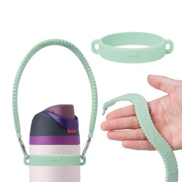 Imagem de AXMCCH Alça de silicone para garrafa de água com alça para copo Stanley, alça de ombro ajustável para a maioria das garrafas de 227 a 1,134 g, suporte universal de garrafa para copo Owala (verde)