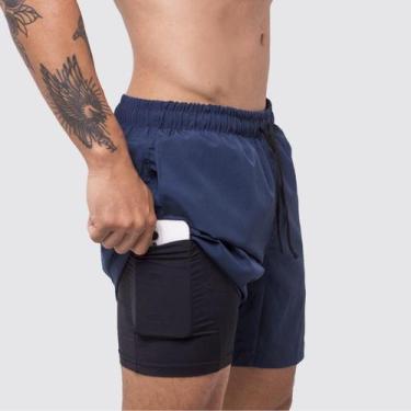 Imagem de Bermuda Masculina 2 em 1 Surty Athletic Code, Azul, Preto, M