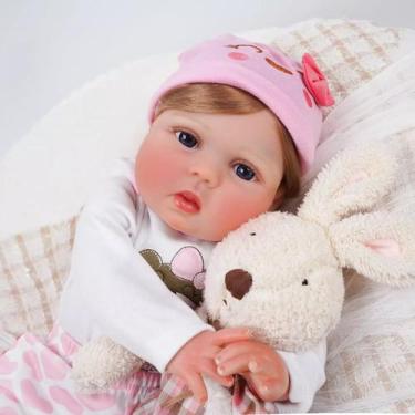 Imagem de Boneca Bebê Reborn Corpo de Tecido Realista 56cm Original Kit Acessóri