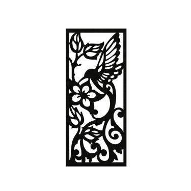 Imagem de Quadro Decorativo Preto Mdf Beija-Flor Tribal 40X20Cm