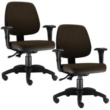 Imagem de Kit 02 Cadeiras Giratória Job Executiva Ergonomica Suede Marrom - Lyam