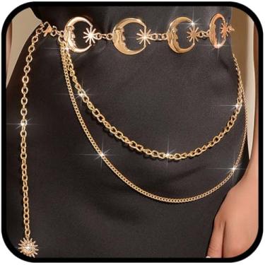 Imagem de Urieo Cinto de corrente de lua em camadas sol dourado corrente de metal ajustável biquíni vestido de festa corrente de cintura acessórios para mulheres, normal size, liga metálica, Liga metálica.