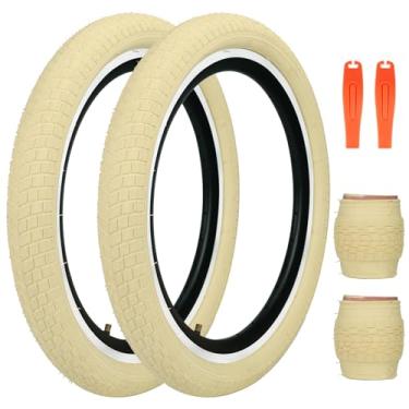 Imagem de ZUKKA Pneu de bicicleta de 20 x 2,125 pacote com 1/2 pneu de substituição dobrável de 50 cm para bicicleta infantil MTB Mountain Bike, bicicleta BMX (20 x 2,125 polegadas / 2 pneus + 2 alavancas/bege)