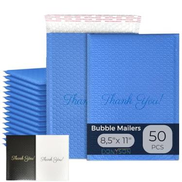Imagem de Bubble Mailers 8,5 x 11, pacote com 50 envelopes azuis acolchoados, sacos plásticos bolha auto-selados, envelopes de agradecimento, sacos de embalagem, Donyson