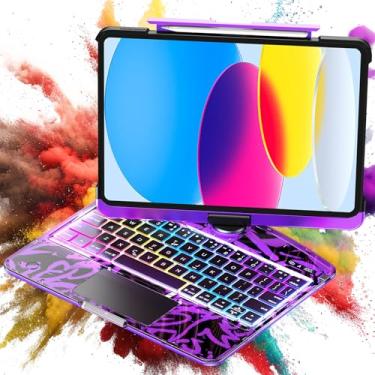 Imagem de TSQQST Capa transparente com teclado sem fio para iPad (A16) 11ª geração 11 polegadas 2025/iPad 10ª geração 10 polegadas com suporte para lápis e trackpad multitoque, retroiluminação de 7 cores