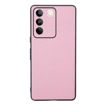 Imagem de Capas Compatível com VIVO S16E,Design de grão levantado de superfície,Proteção contra queda,Anti impressão digital,Anti arranhões,Aparência de couro de imitação de plástico macio-Pink
