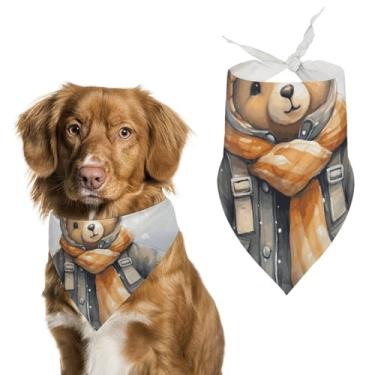 Imagem de Cachecol de poliéster triângulo estampado urso fofo - tamanho único (70 x 30 cm)