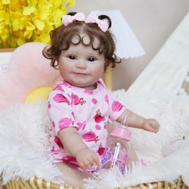 Imagem de Bebê Reborn Boneca Realista Menina Pintado Corpo de Silicone 48cm (Olhos Castanhos)
