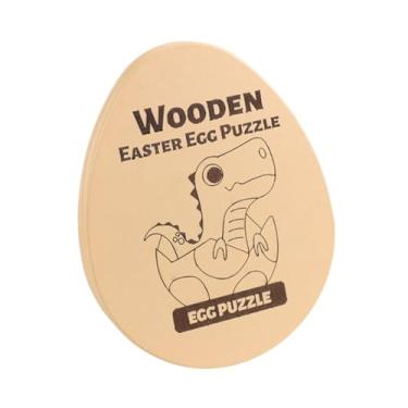Imagem de YIJU Quebra-cabeça de madeira para ovos de Páscoa, materiais para artesanato, reconhecimento de formas, imaginação, coordenação fina, Quebra-cabeça de Dinossauro