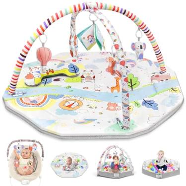 Imagem de SNOOZYNEST Tapete De Ginástica Para Bebês 8 Em 1 E Tapete De Atividades Para A Hora Da Barriga E Piscina De Bolinhas E Tapete De Brincadeira Macio Com 5 Brinquedos Removíveis E Travesseiro Para A Ho