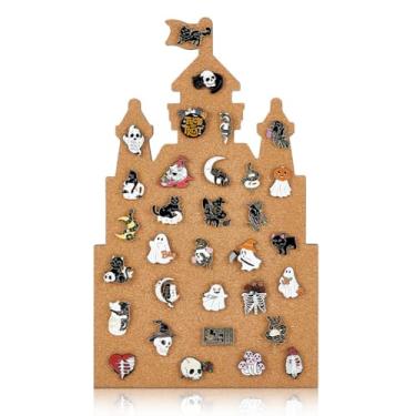 Imagem de BENECREAT Placa de pinos de castelo de 26 x 21 cm, placa de cortiça, placa de exibição de broche de madeira com superfície de cortiça macia, placa de coleção de joias montada na parede para decoração