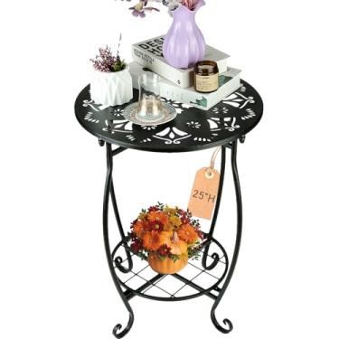 Imagem de Mesa lateral de pátio de 63 cm de altura, mesa lateral redonda de metal de 45 cm de largura, resistente ao clima, antiferrugem, para sala de estar, sofá, sofá, mesa de bistrô de fácil montagem, mesa