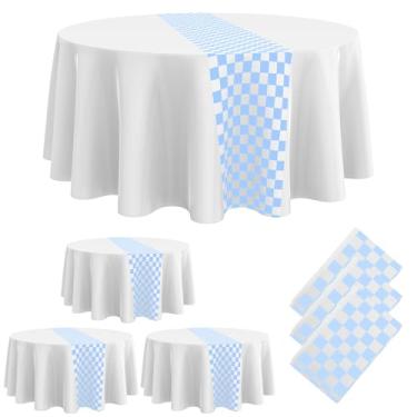 Imagem de Oudain 3 peças de artigos de festa de aniversário de carros, decorações de festa de corrida, toalha de mesa redonda com bandeira quadriculada, toalha de mesa de plástico para estrada, toalha de mesa