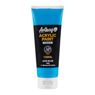 Imagem de Artkey Tinta acrílica - azul ácido (120 ml/115.1 g) tubos, pigmentos ricos e vibrantes, tintas acrílicas para artistas profissionais - Materiais de arte para tela, madeira, rocha, argila, tecido