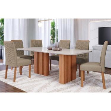 Imagem de Sala De Jantar Completa Ester C- Tampo Madeirado C- Vidro 180x90cm E 6 Cadeiras Clarice Savana-madeirado-suede Joli Capuccino - Cimol