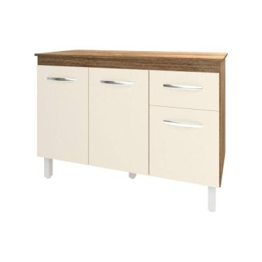 Imagem de Balcão Gabinete Para Pia 118 Cm Cozinha Aline Savana Off White Com Tampo Tampão 120 Cm Savana