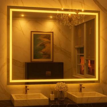 Imagem de Espelho Retangular Grande 80x120 Cm Jateado Com Led Lapidado - Espelho